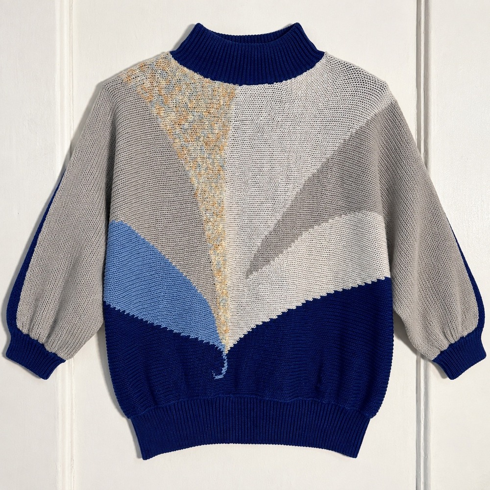 True vtg 80s cotton knit Parisian Colorblock Knit Top sweater maximalist